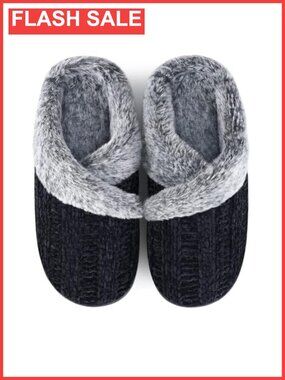 Women's Fuzzy Chenille Knit Memory Foam House Slippers